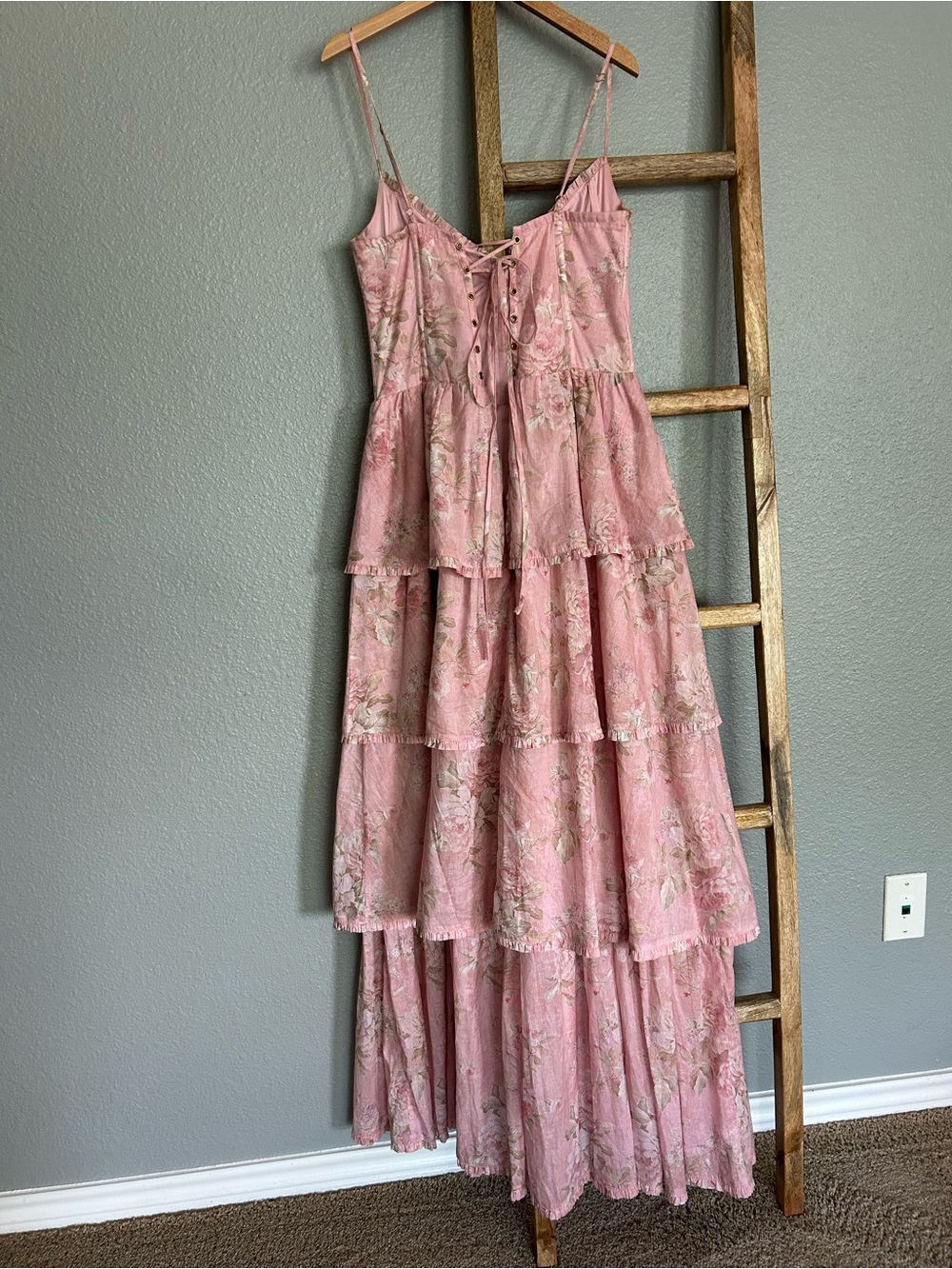 V. Chapman Caterina Corset Pink Floral Tiered Maxi Dress - Picture 2 of 5